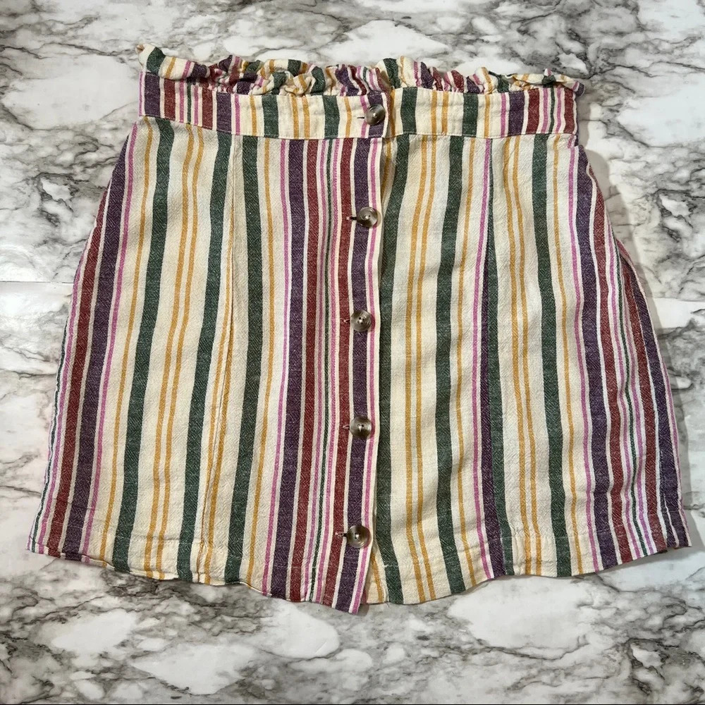 Abound Women Elastic Waist Button Front Striped Casual Skirt M